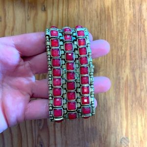 Gold Bracelet with pink square stones